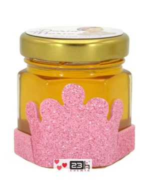 Marturii dulci cu miere, model handmade Regal – roz, borcan 50 gr, grafica personalizabila – DSBC211018