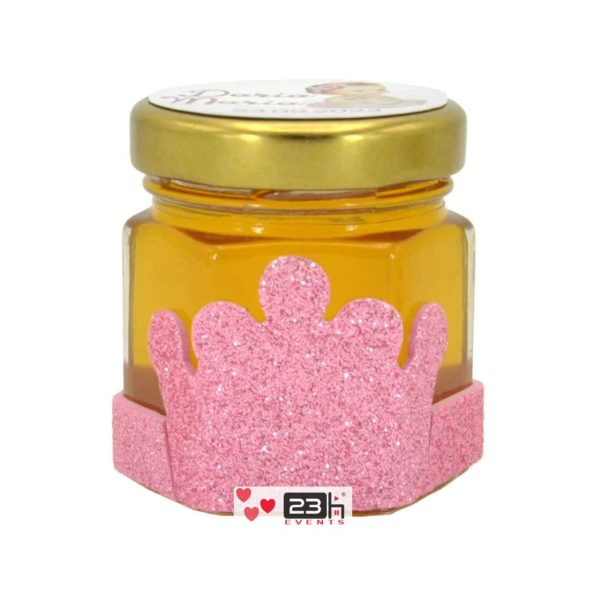 Marturii dulci cu miere, model handmade Regal - roz, borcan 50 gr, grafica personalizabila - DSBC211018