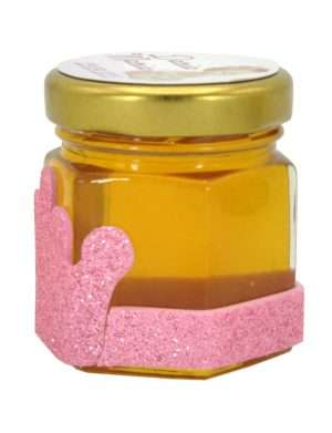Marturii dulci cu miere, model handmade Regal – roz, borcan 50 gr, grafica personalizabila – DSBC211018