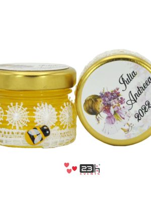 Marturii dulci cu miere, model handmade „Dorinta” – alb, borcan 30 gr – DSBC211004