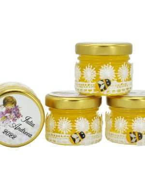 Marturii dulci cu miere, model handmade „Dorinta” – alb, borcan 30 gr – DSBC211004