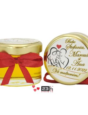 Marturii dulci cu miere, model handmade Iubire – rosu, borcan 30 gr – DSBC211005