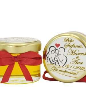 Marturii dulci cu miere, model handmade Iubire – alb, borcan 30 gr – DSBC211005