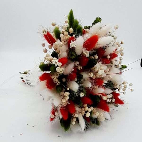 Buchet mireasanasa din flori uscate alb verde rosu FEIS301002 4