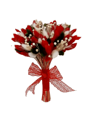 Buchet mireasa/nasa din flori uscate, rosu-alb-verde – FEIS301001