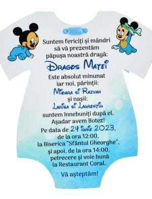 Invitatie botez Body, model baby Mickey pentru baietel – MIBC301011