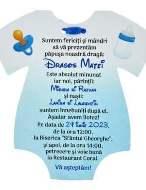 Invitatie botez Body, model bebe print, pentru baietel – MIBC301012