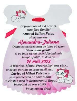 Invitatie botez Rochita, model pisica Marie, pentru fetita- MIBC301018