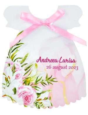 Invitatie botez Rochita, model cu trandafiri roz, pentru fetita- MIBC301019