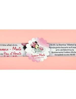 Invitatie botez Copertata roz, model Minnie pentru fetita – MIBC301002