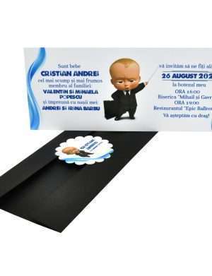 Invitatie botez Copertata negru, model Boss Baby pentru baietel – MIBC301005