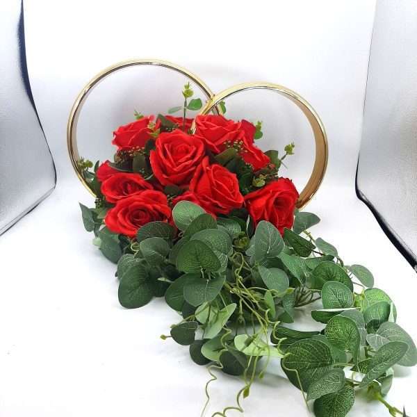 Decor masina pentru nunta verighete decorate cu flori rosii de matase ILIF301003 1