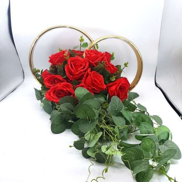 Decor masina pentru nunta verighete decorate cu flori rosii de matase ILIF301003 2