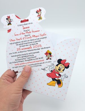Invitatie botez Rochita, model Minnie cu buline, pentru fetita- MIBC301016
