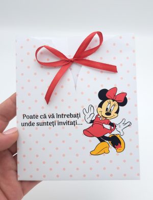 Invitatie botez Rochita, model Minnie cu buline, pentru fetita- MIBC301016