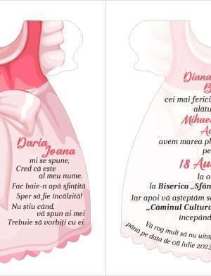 Invitatie botez Rochita, model cu grafica rochita roz, pentru fetita – MIBC301020