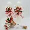 Set 2 lumanari cununie buchet mireasa cu flori uscate verde rosu alb FEIS301009 1