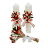 Set 2 lumanari cununie buchet mireasa cu flori uscate verde rosu alb FEIS301009 1