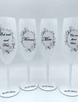 Set 4 pahare nunta personalizate pentru miri, nasi – FEIS301022