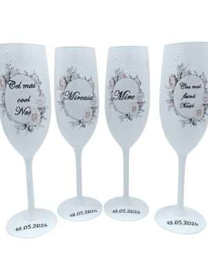 Set 4 pahare nunta personalizate pentru miri, nasi – FEIS301022