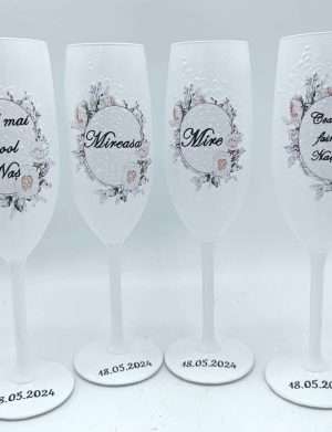 Set 4 pahare nunta personalizate pentru miri, nasi – FEIS301022