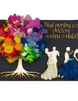 Tablou Copacul Vietii, cadou Nasi cu siluete, licheni si flori uscate, 25×30 cm – YODB301002