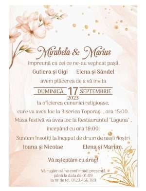 Invitatie nunta card C6, grafica fata, crem – MIBC301032