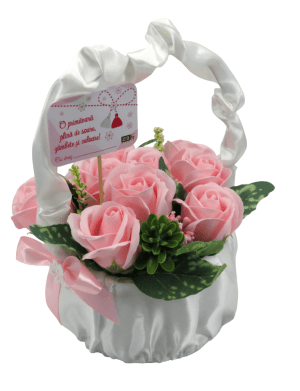 Aranjament cadou cu flori de sapun in cosulet, roz – ILIF302025