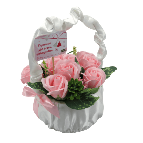 Aranjament cadou cu flori de sapun in cosulet, roz - ILIF302025
