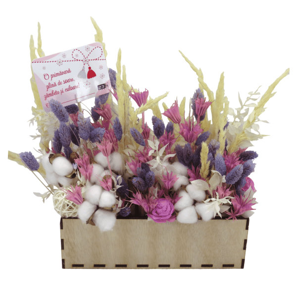 Aranjament cadou cu flori naturale uscate in cutie de lemn ILIF302023 1