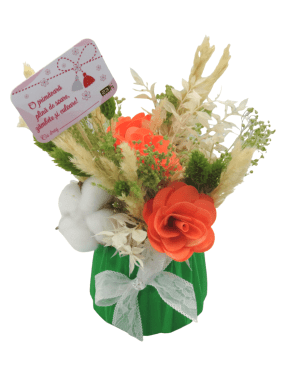 Aranjament cadou cu flori uscate in vas ceramic, portocaliu-verde – ILIF302020