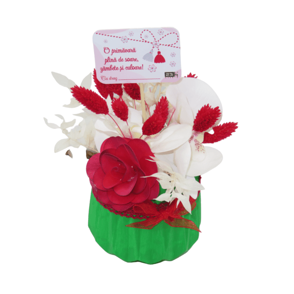 Aranjament cadou cu flori uscate verde rosu verde ILIF302019 1