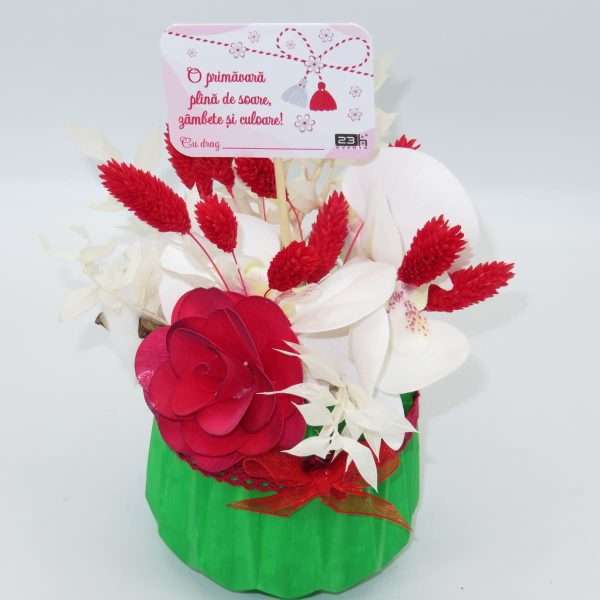 Aranjament cadou cu flori uscate verde rosu verde ILIF302019 5