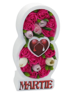 Aranjament floral cadou 8 Martie, cu trandafiri de sapun, ciclam- ILIF302030