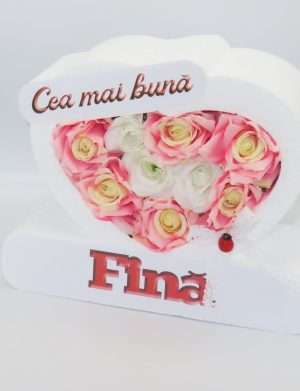 Aranjament floral cadou pentru Fina, cu trandafiri de matase – ILIF302024