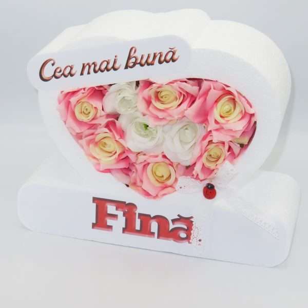 Aranjament floral cadou pentru Fina cu trandafiri de matase ILIF302024 3