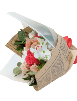 Buchet cadou cu flori de sapun, rosu-alb – DSPH302002