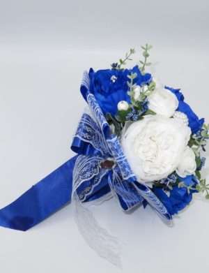 Buchet mireasa/nasa cu flori de matase, alb&albastru – ILIF302004