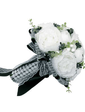 Buchet mireasa/nasa cu flori de matase, alb&verde inchis – ILIF302006