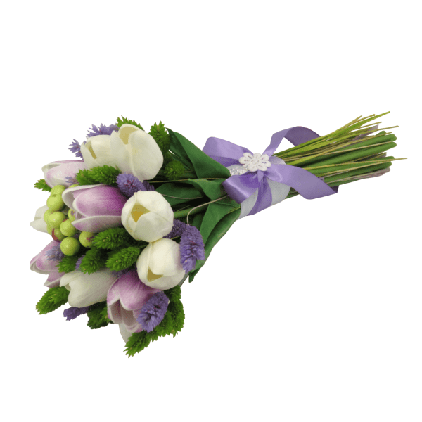 Buchet mireasanasa deosebit flori uscate si de silicon real touch verde mov alb ILIF302016 1