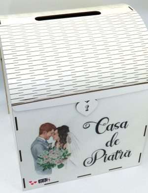 Cutie Dar Nunta, din placaj lemn, Casa de Piatra 3, dim. 26x26x31 cm – ILIF302011