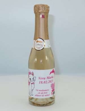 Marturie botez personalizata, fetita, sticluta vin spumant – ILIF302012
