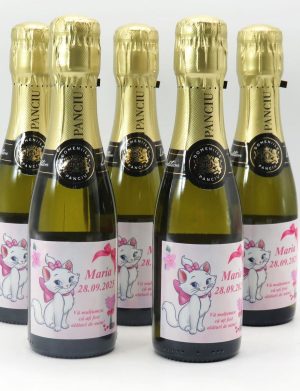 Marturie botez personalizata, fetita, sticluta vin spumant – ILIF302012