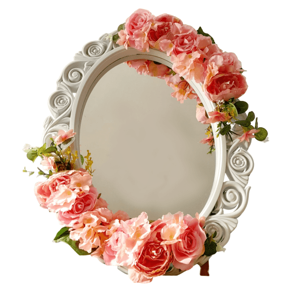 Oglinda miresei ovala in stil victorian lucrata cu flori de matase FEIS302004 1