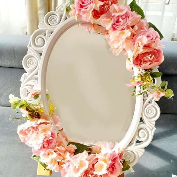 Oglinda miresei ovala in stil victorian lucrata cu flori de matase FEIS302004 2