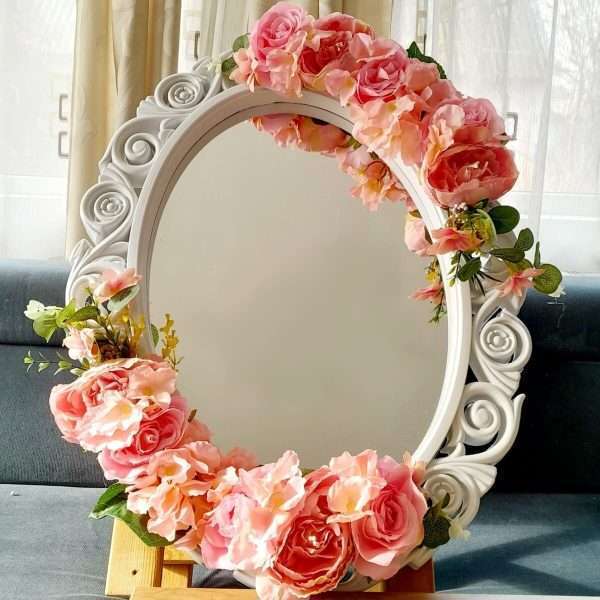 Oglinda miresei ovala in stil victorian lucrata cu flori de matase FEIS302004 4
