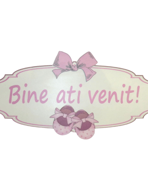 Pancarta botez, Bine ati venit, botosei roz Fetita, dim. 83×39 cm – ILIF302008