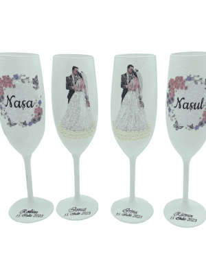 Set 4 pahare nunta personalizate pentru miri si nasi, model deosebit cu perlute – FEIS302002