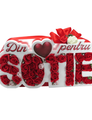 Aranjament cadou cu flori de sapun Din inima pentru sotie trandafiri rosii ILIF303022 1 1