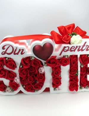 Aranjament cadou cu flori de sapun, Din inima pentru sotie, trandafiri rosii – ILIF303022